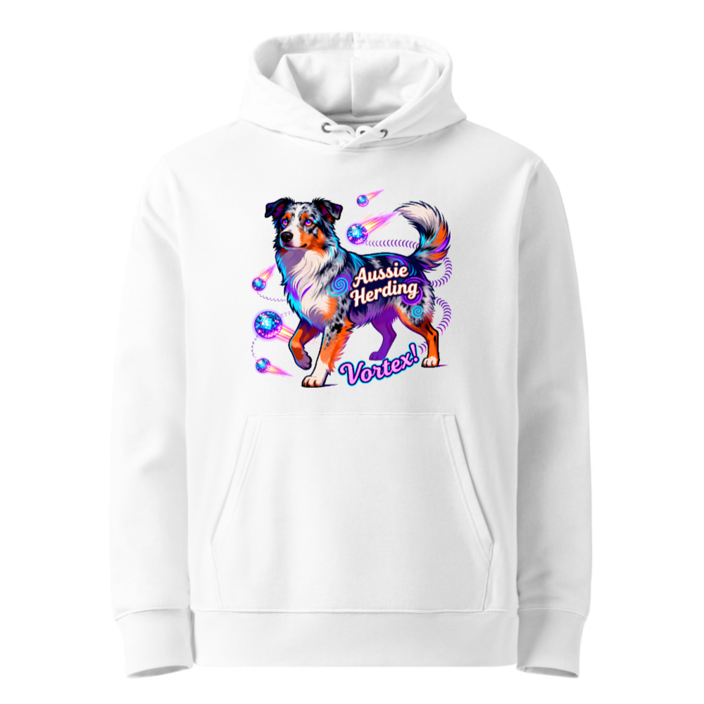 Unisex Eco Hoodie - Aussie Herding Vortex! Colorful Dog Design