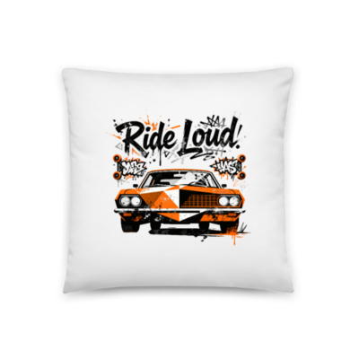 Ride Loud! Orange Muscle Car Pillow 18"x18" - Graphic Throw Pillow for Car Enthusiasts