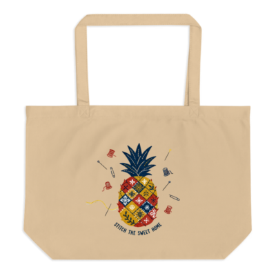 Organic Pineapple Tote Bag | Large Eco-Friendly Canvas Tote with Stitch the Sweet Home Design