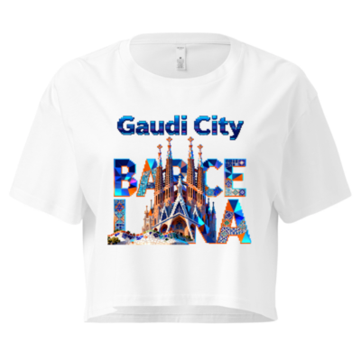 Gaudi City Barcelona Crop Top - Women's Short Sleeve T-Shirt with Sagrada Familia & Park Güell Design