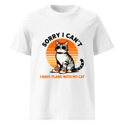 Unisex Organic Cotton T-Shirt: 'Sorry I Can't, I Have Plans With My Cat' Vintage Cat Graphic Tee