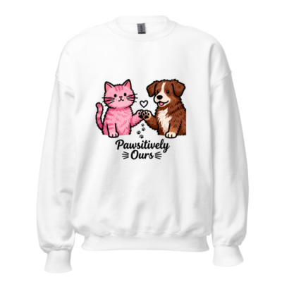 Unisex Paw-sitively Ours Cat & Dog Sweatshirt - Soft Crew Neck, Pet Lover Gift