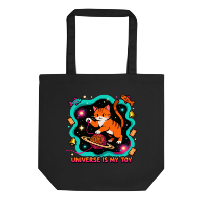 Eco Black Tote Bag | Universe Is My Toy Cat Design - Sustainable Canvas Tote