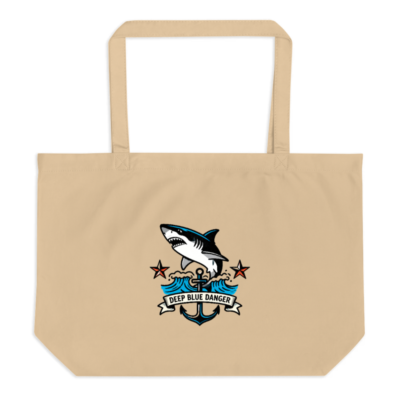 Large Organic Tote Bag with Shark & Anchor Design | Deep Blue Danger
