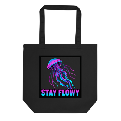 Eco Black Tote Bag | Stay Flowy Jellyfish Design - Sustainable Canvas Tote