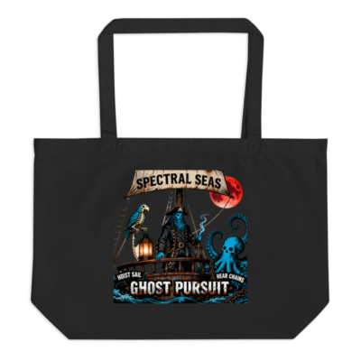 Spectral Seas Ghost Pursuit Organic Tote Bag | Black Eco-Friendly Canvas Tote