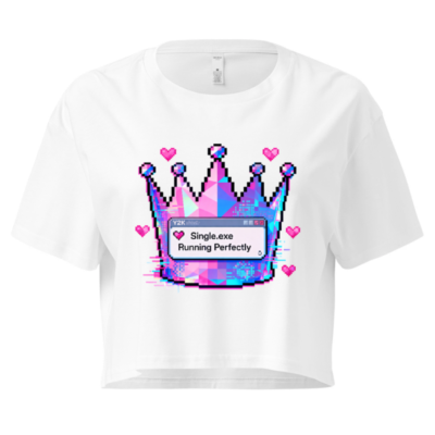 Women's Crop Top - Pixel Crown & Single.exe Running Perfectly Design, Y2K Retro Tee
