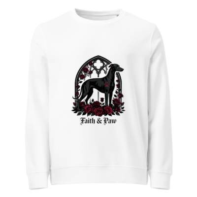 Unisex Organic Sweatshirt | Faith & Paw Black Greyhound Gothic Rose Design