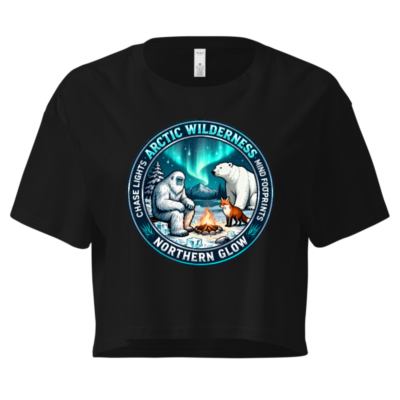 Arctic Wilderness Women's Crop Top - Northern Glow, Yeti & Polar Bear Campfire Design