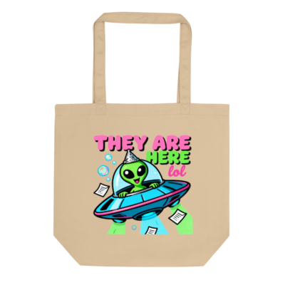 Eco Oyster Tote Bag | Sustainable Cotton Tote with Alien UFO Design