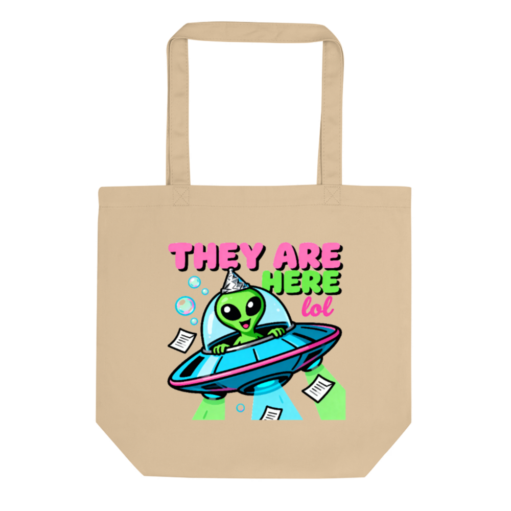 Eco Oyster Tote Bag | Sustainable Cotton Tote with Alien UFO Design