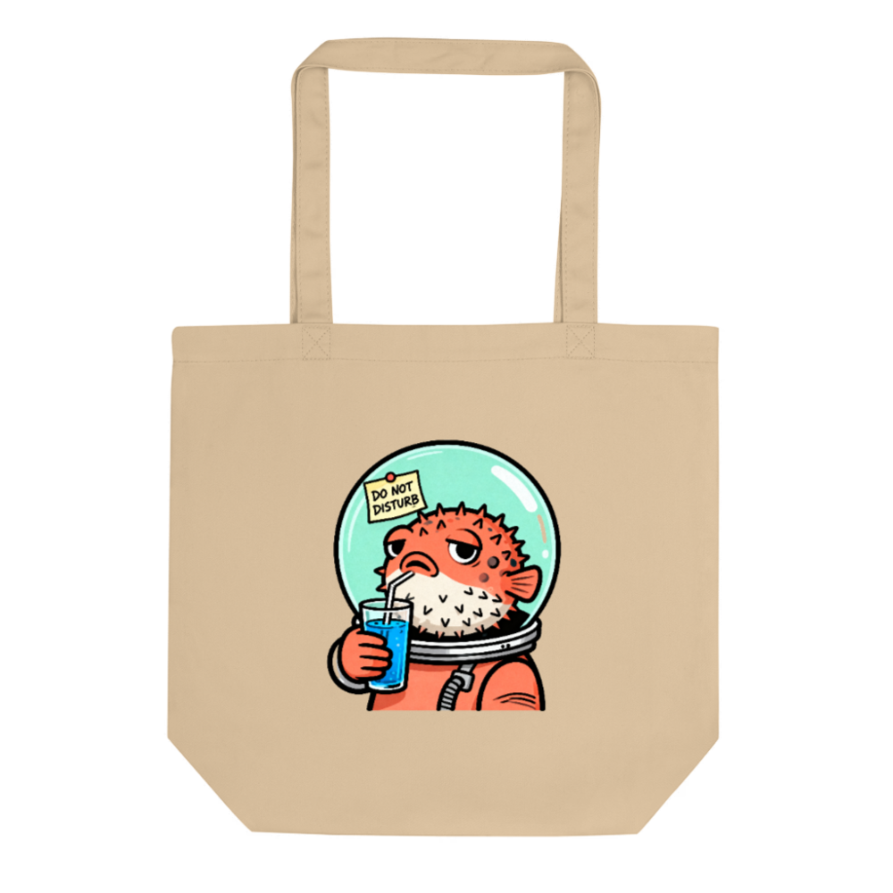 Eco Oyster Tote Bag | Sustainable Cotton Tote with Puffer Fish Astronaut Design
