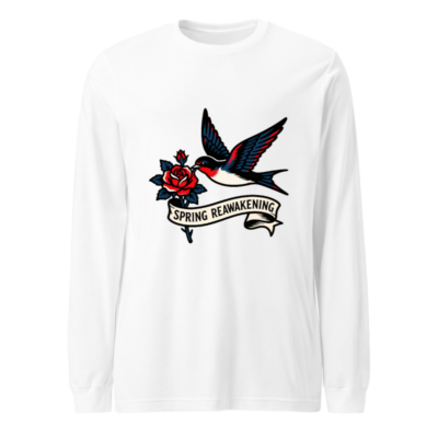Spring Reawakening Bird & Rose Long Sleeve Tee - Unisex Vintage Tattoo Style