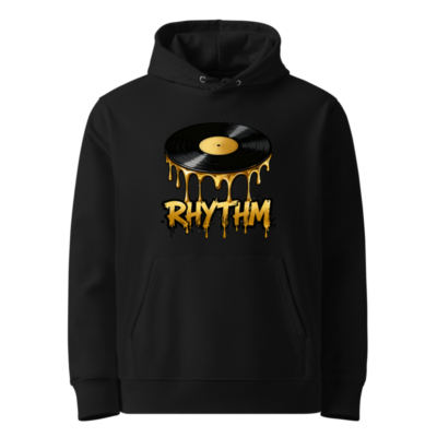 Unisex Eco Hoodie with Dripping Vinyl Record RHYTHM Design