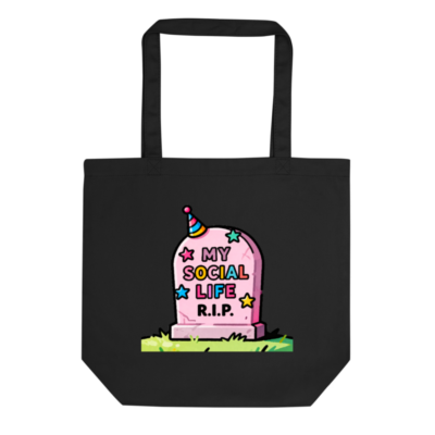 Eco Black Tote Bag | My Social Life R.I.P. Cartoon Graveyard Design