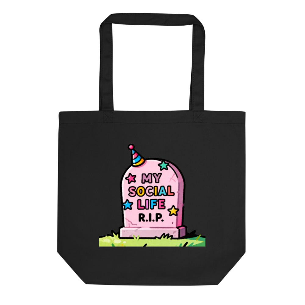 Eco Black Tote Bag | My Social Life R.I.P. Cartoon Graveyard Design