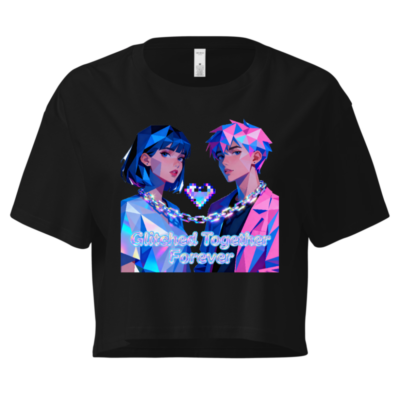 Glitched Together Forever Women's Crop Top - Neon Polygon Art, Short Sleeve