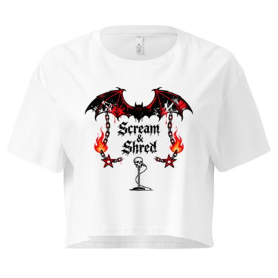 Women's Crop Top - Scream & Shred Bat Wings, Skull Microphone Design