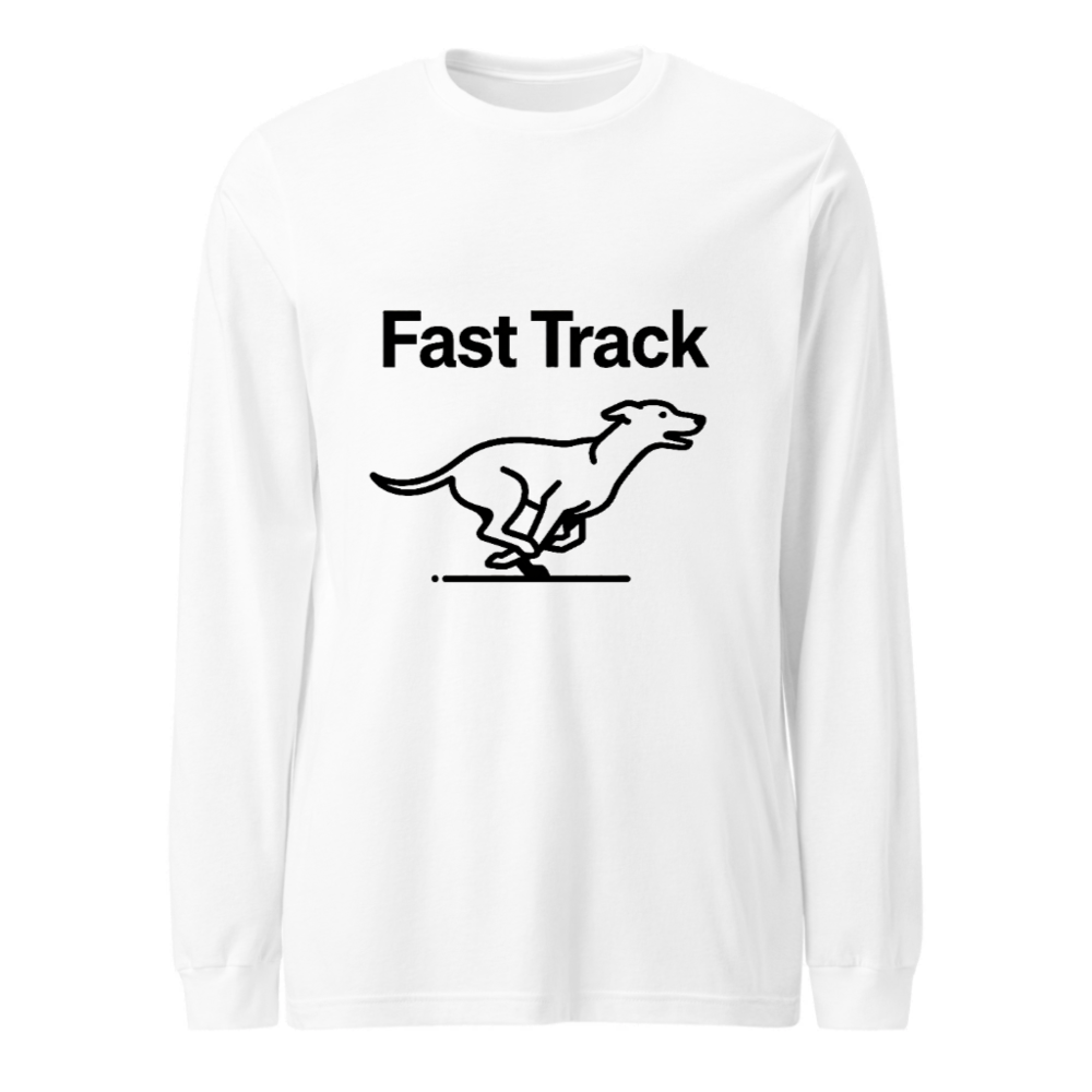 Fast Track Unisex Long Sleeve Tee - Black Dog Running Graphic, Comfortable Soft Fit