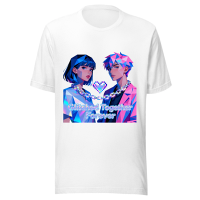 Glitched Together Forever Unisex T-Shirt - Pixel Art Couple Design, Soft Cotton Staple Tee