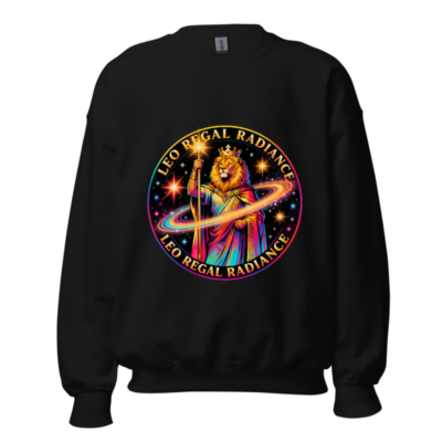 Leo Regal Radiance Unisex Crew Neck Sweatshirt - Cosmic Lion King Design