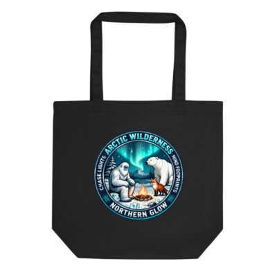 Eco Black Tote Bag | Arctic Wilderness Northern Glow Design - Chase Lights, Mind Footprints