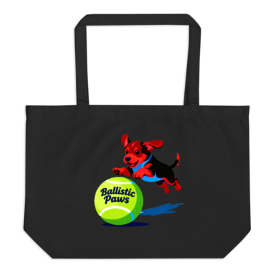 Organic Tote Bag with Ballistic Paws Dog Design | Large Black Eco-Friendly Bag