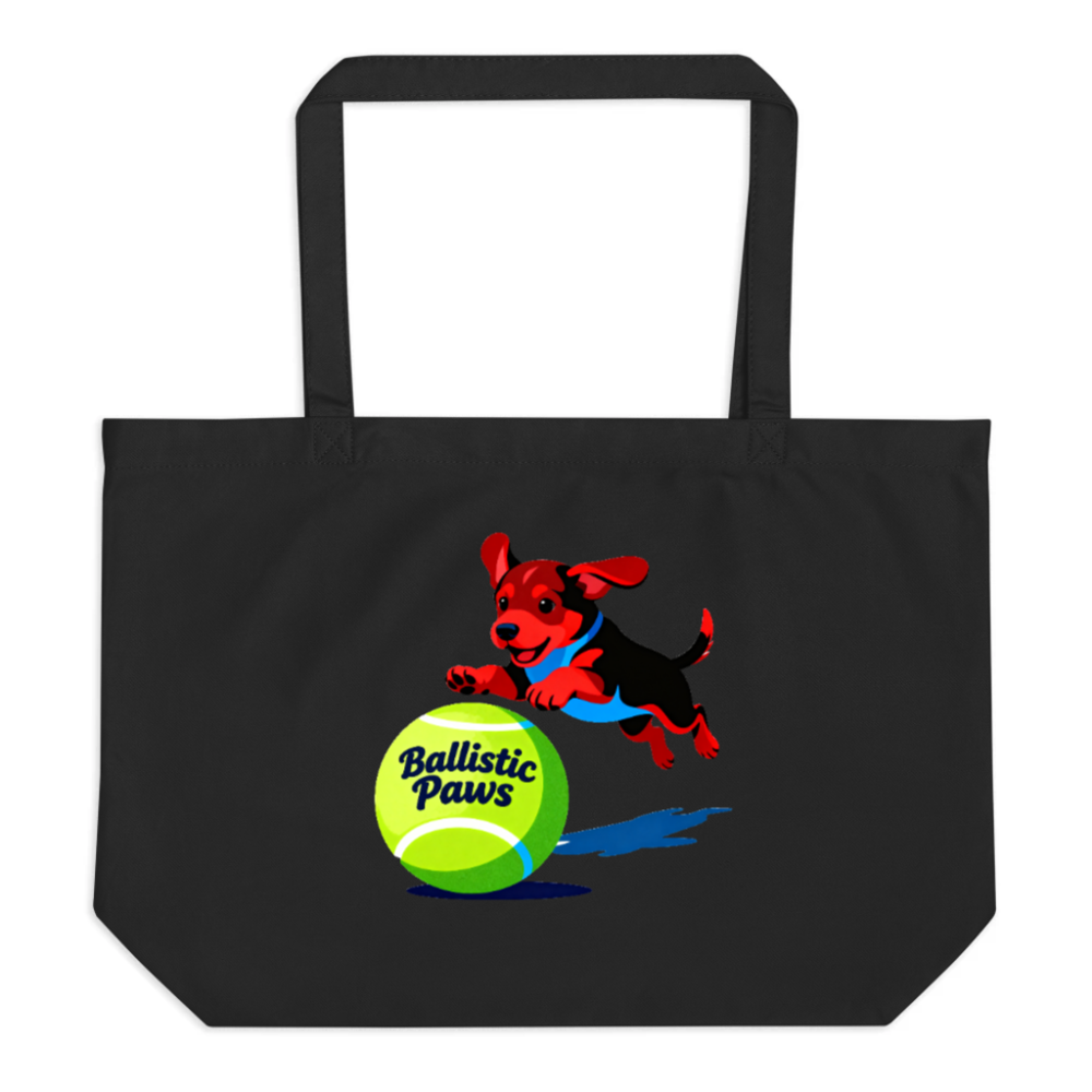 Organic Tote Bag with Ballistic Paws Dog Design | Large Black Eco-Friendly Bag