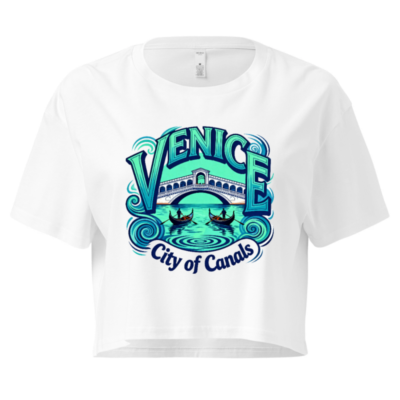 Venice City of Canals Women's Crop Top - Blue Water Gondola Bridge Design