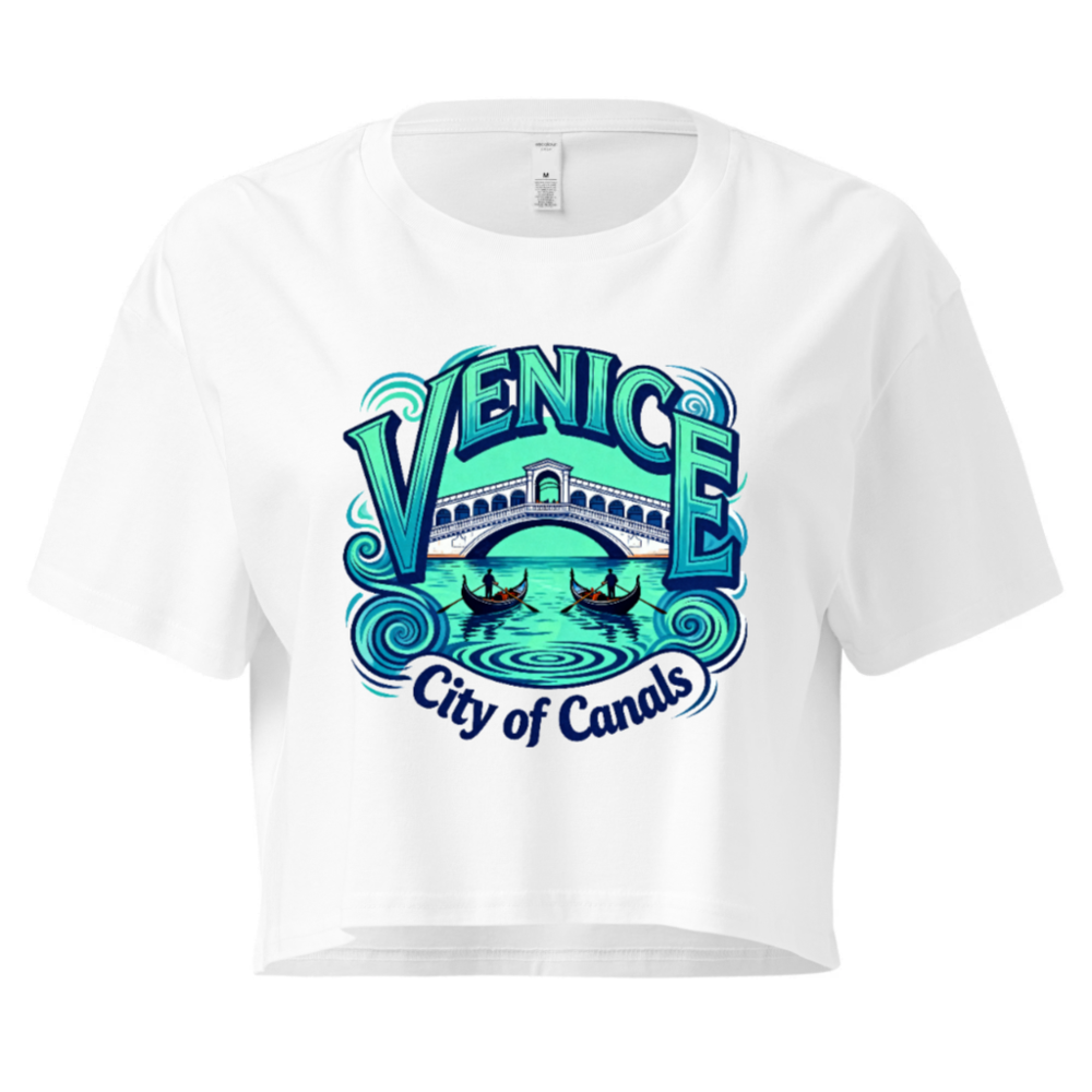 Venice City of Canals Women's Crop Top - Blue Water Gondola Bridge Design