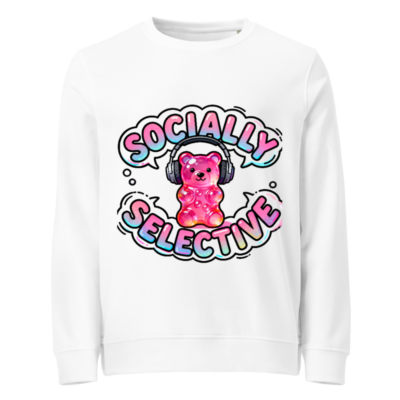 Unisex Organic Sweatshirt | Socially Selective Gummy Bear with Headphones