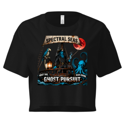 Spectral Seas Ghost Pursuit Women's Crop Top - Blue Pirate & Octopus Design