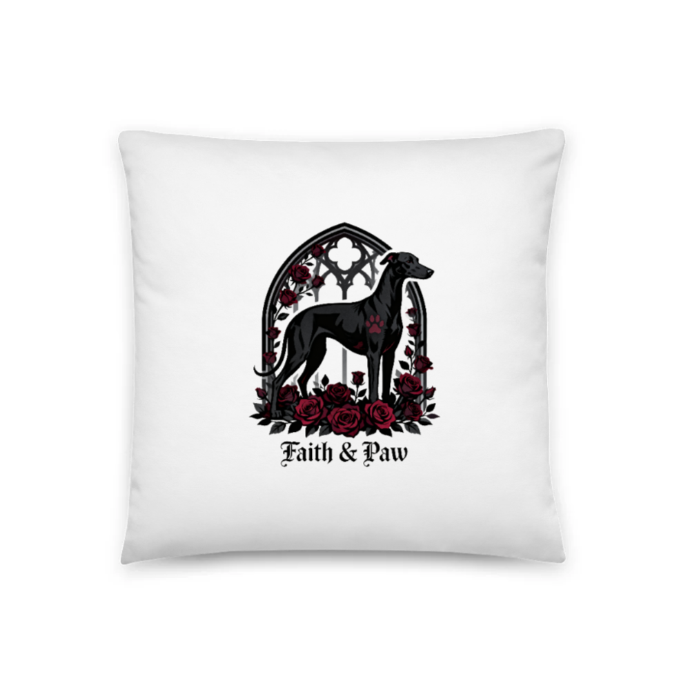 Gothic Greyhound Pillow - Faith & Paw Design, 18" x 18" Decorative Throw Pillow
