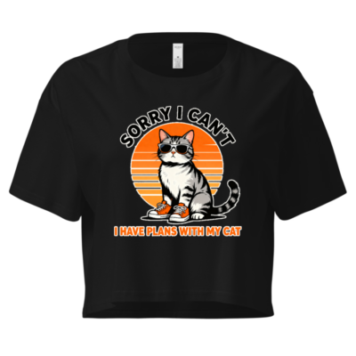 Women's Crop Top - 'Sorry I Can't, I Have Plans With My Cat' Vintage Cat Graphic Tee