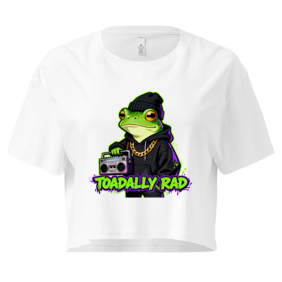 Toadally Rad Women's Crop Top - Green Frog with Boombox & Gold Chain