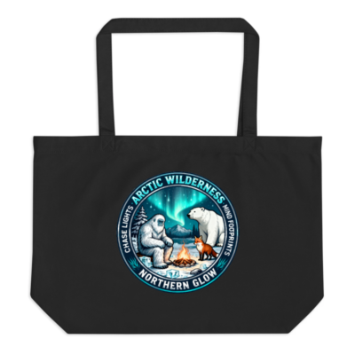 Large Black Organic Tote Bag | Arctic Wilderness Northern Glow Design