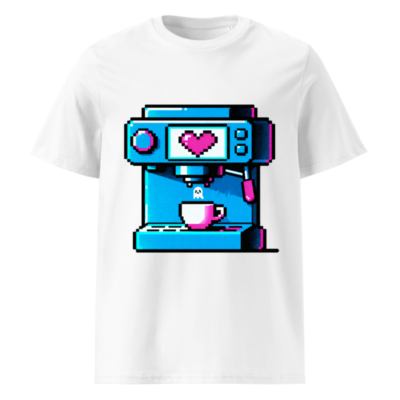 Pixel Art Coffee Machine T-Shirt | Unisex Organic Cotton Tee