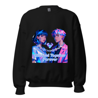 Glitched Together Forever Unisex Crew Neck Sweatshirt - Pixel Art Design