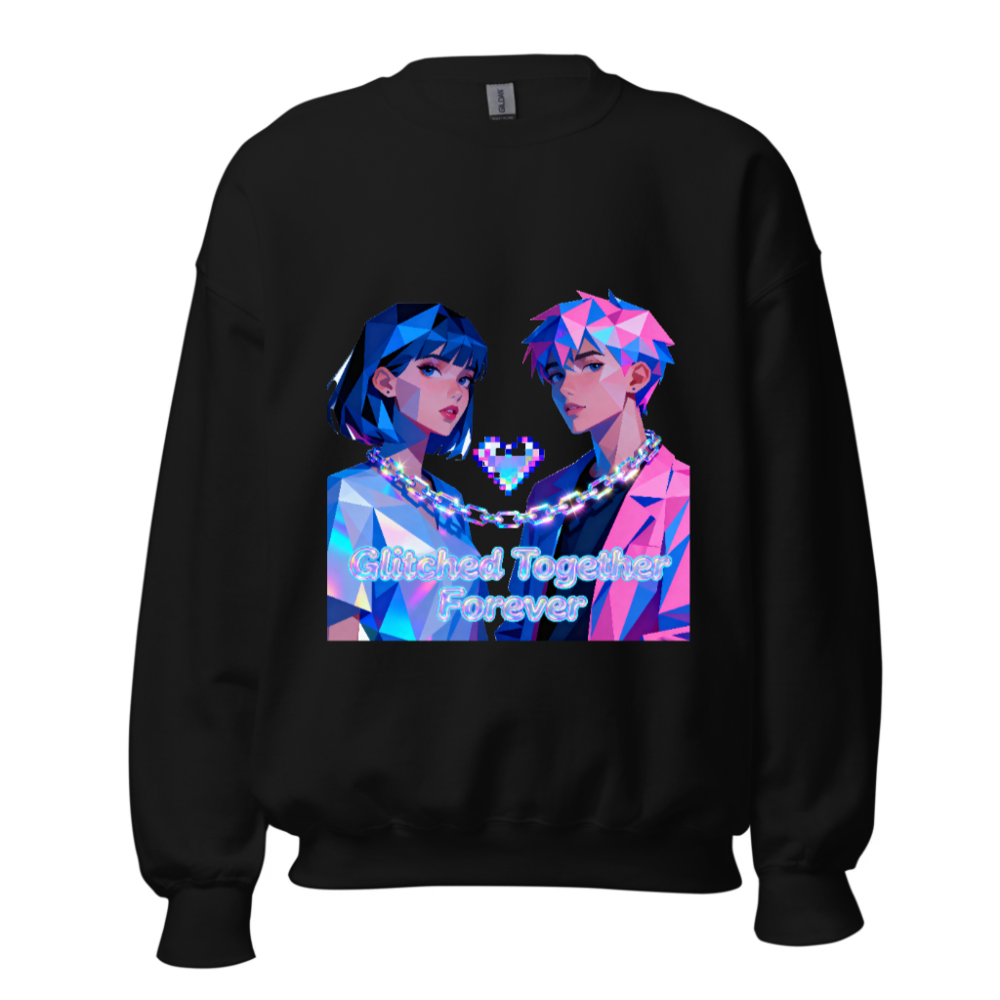 Glitched Together Forever Unisex Crew Neck Sweatshirt - Pixel Art Design