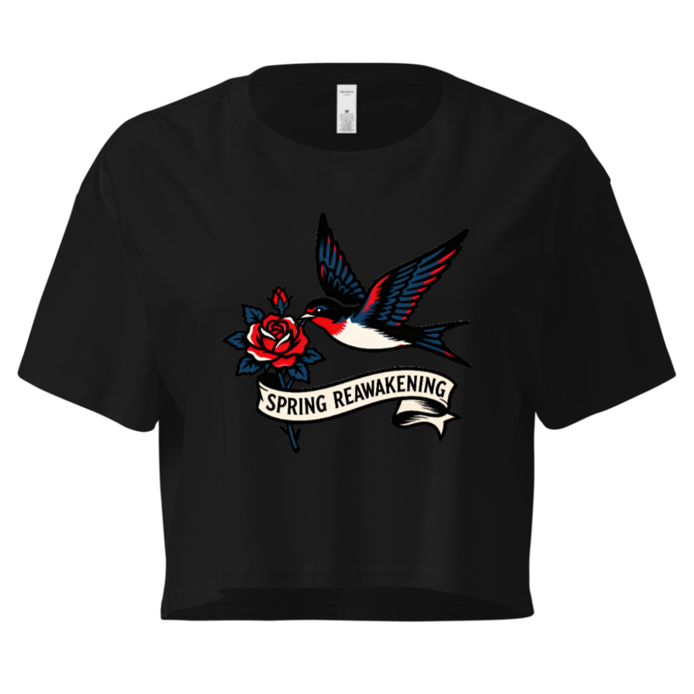 Women's Crop Top - Spring Reawakening Swallow & Rose Tattoo Design