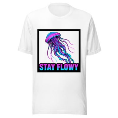 Stay Flowy Jellyfish Unisex T-Shirt - Vibrant Neon Design for Men & Women