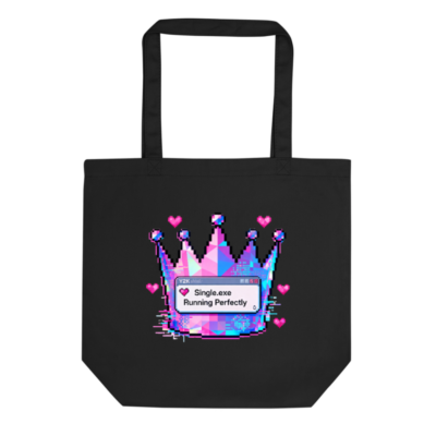 Eco Black Tote Bag | Pixel Crown Design, Single.exe Running Perfectly