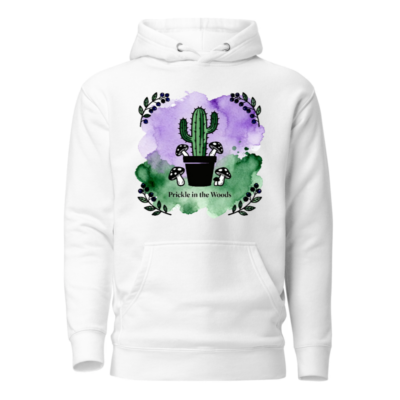 Prickle in the Woods Unisex Premium Pullover Hoodie | Cactus & Mushrooms Watercolor Design
