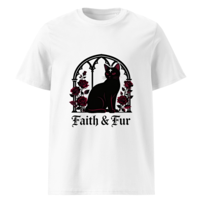 Unisex Organic Cotton T-Shirt - Faith & Fur Black Cat Gothic Rose Design