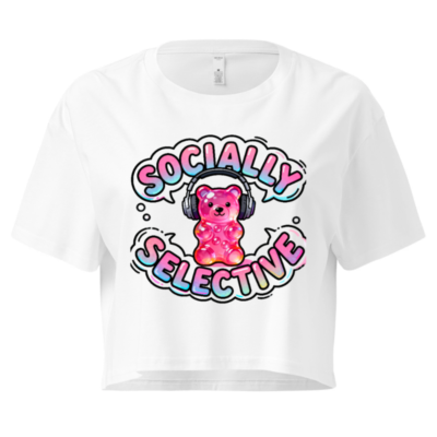 Women's Crop Top - Socially Selective Gummy Bear with Headphones, Trendy Short Sleeve Tee