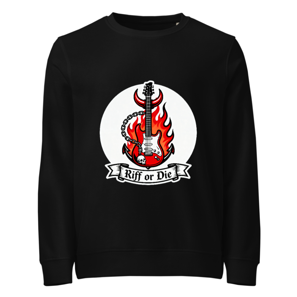 Unisex Organic Sweatshirt | Riff or Die Guitar Flame Design