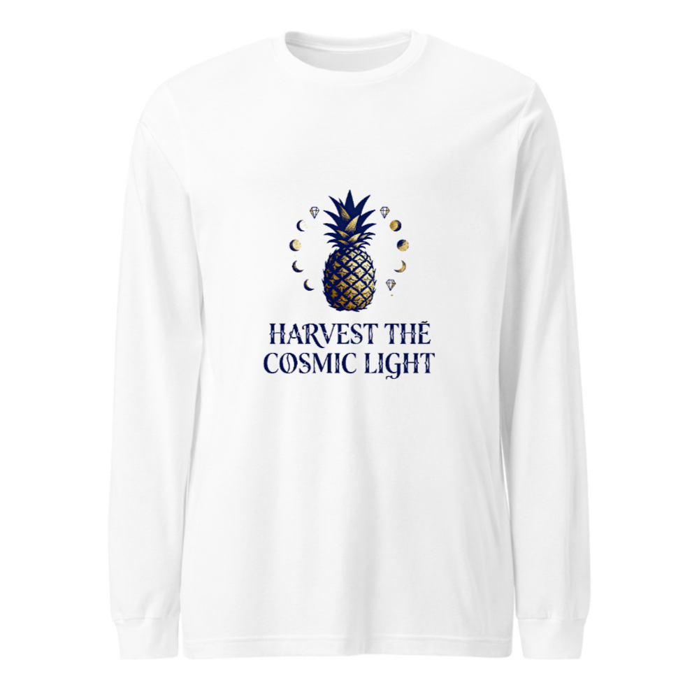Harvest the Cosmic Light Pineapple Long Sleeve Tee - Unisex, Dark Blue & Gold