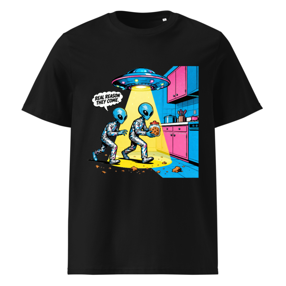 Unisex Organic Cotton T-Shirt - Alien Cookie Theft Graphic Tee