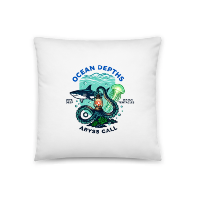 Ocean Depths Abyss Call Pillow 18"x18" - Shark, Octopus & Jellyfish Design