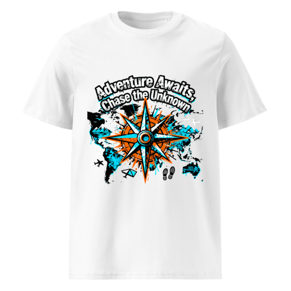 Unisex Organic Cotton T-Shirt | Adventure Awaits, Chase the Unknown Compass Design